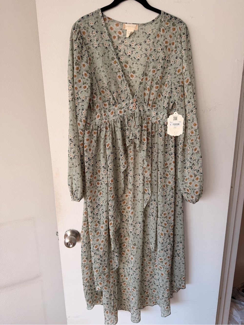 Altar'd State Sage Floral Long Sleeve Cover Up